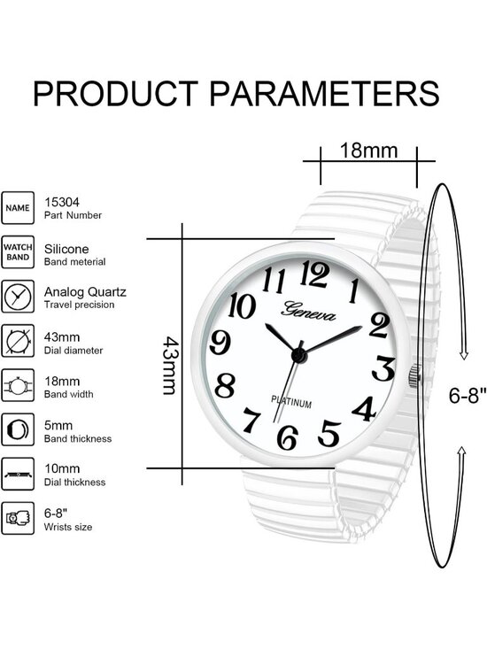 Women\'s White New Super Large Face Stretch Band Japanese Movement Fashion Watch